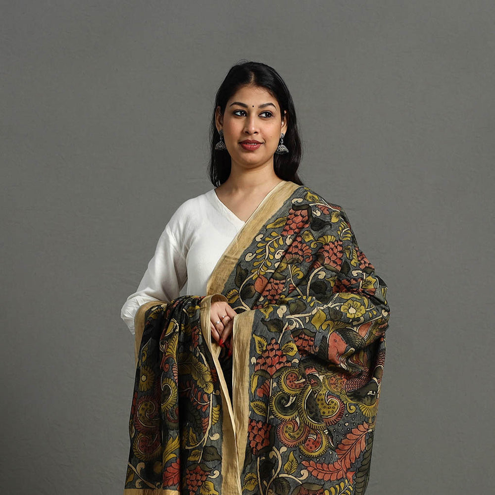 Mangalagiri Cotton Handpainted Pen Work Kalamkari Dupatta 13