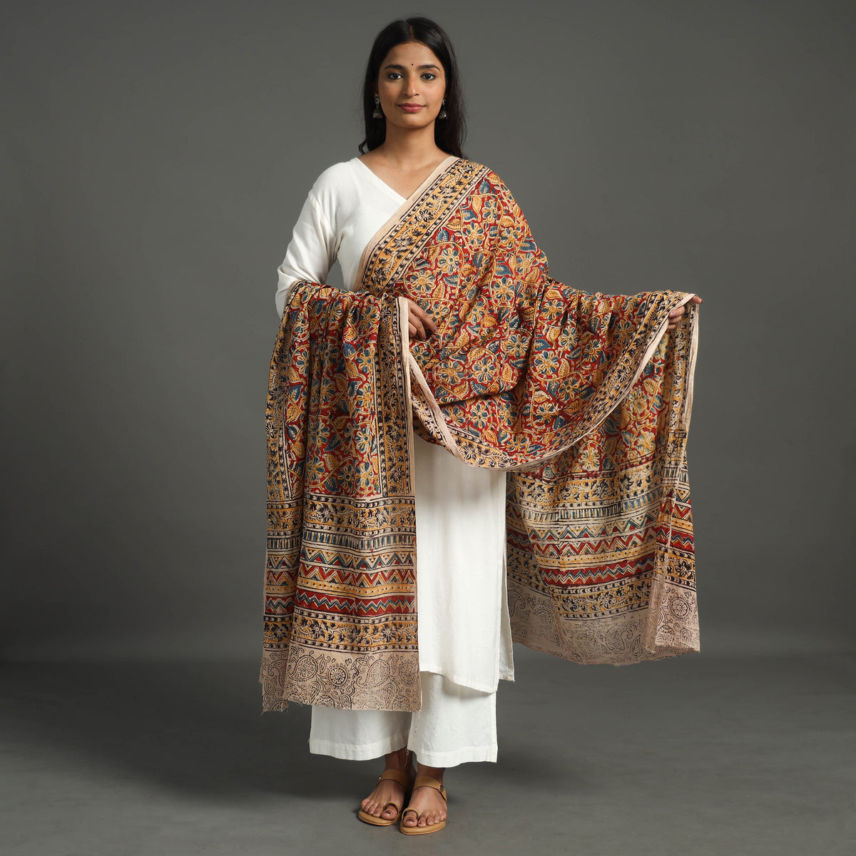 Multicolor - Kalamkari Block printed Cotton Dupatta 25