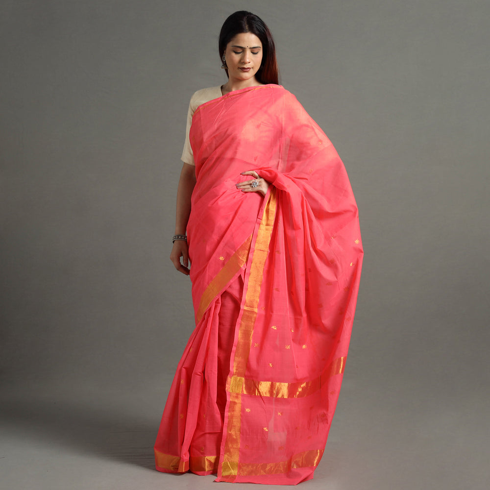 Red - Traditional Venkatagiri Handloom Cotton Thread & Zari Buti Saree 30