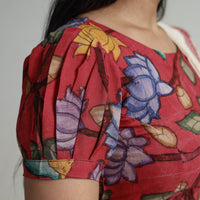 Red - Srikalahasti Handpainted Penwork Kalamkari Chanderi Silk Stitched Blouse 09