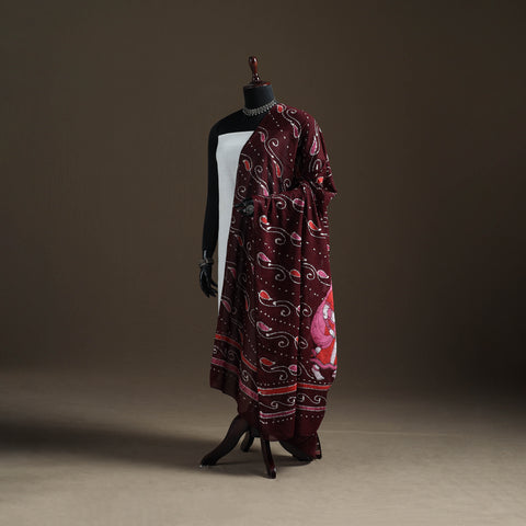Maroon - Hand Batik Print Cotton Dupatta 47