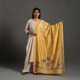 Buy Yellow Hand Embroidered Silk Handloom Kashida Dupatta