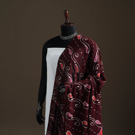 Maroon - hand batik print cotton dupatta 47 - handcrafted