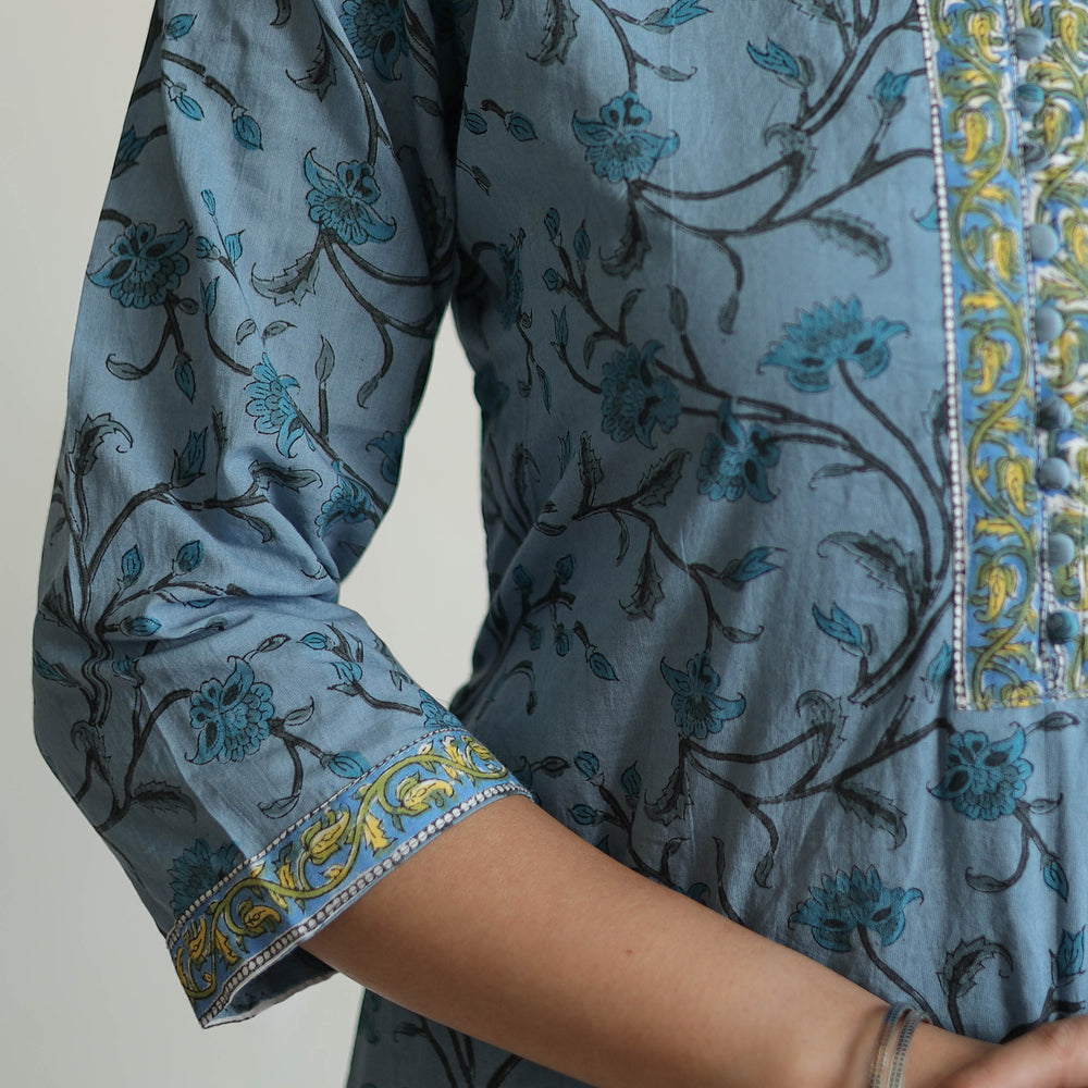 Blue - Sanganeri Block Print Cotton Kurta Suit Set 10