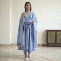 Gulnaaz Grey Cotton Flared Kurta with Palazzo & Dupatta Set