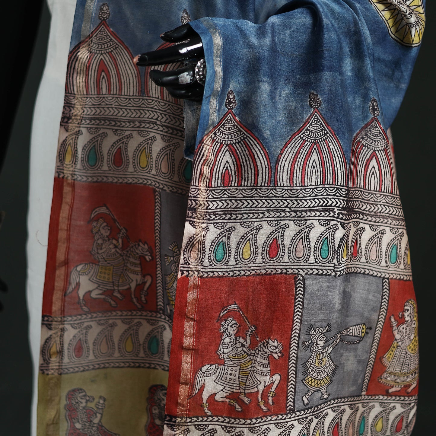 Multicolor - Mata Ni Pachedi Handpainted Natural Dyed Chanderi Silk Handloom Dupatta 26