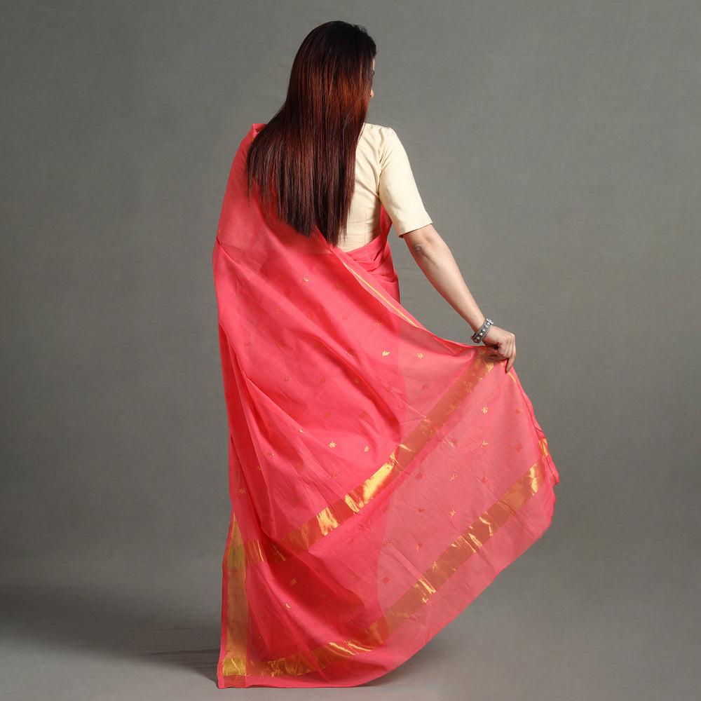 Red - Traditional Venkatagiri Handloom Cotton Thread & Zari Buti Saree 30