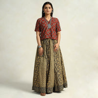 Brown - Kutch Block Printed 24 Kali Cotton Long Skirt 12