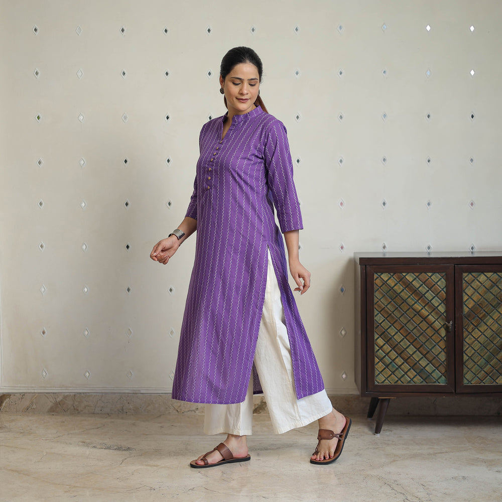 Purple - Jacquard Cotton Straight Kurta 11