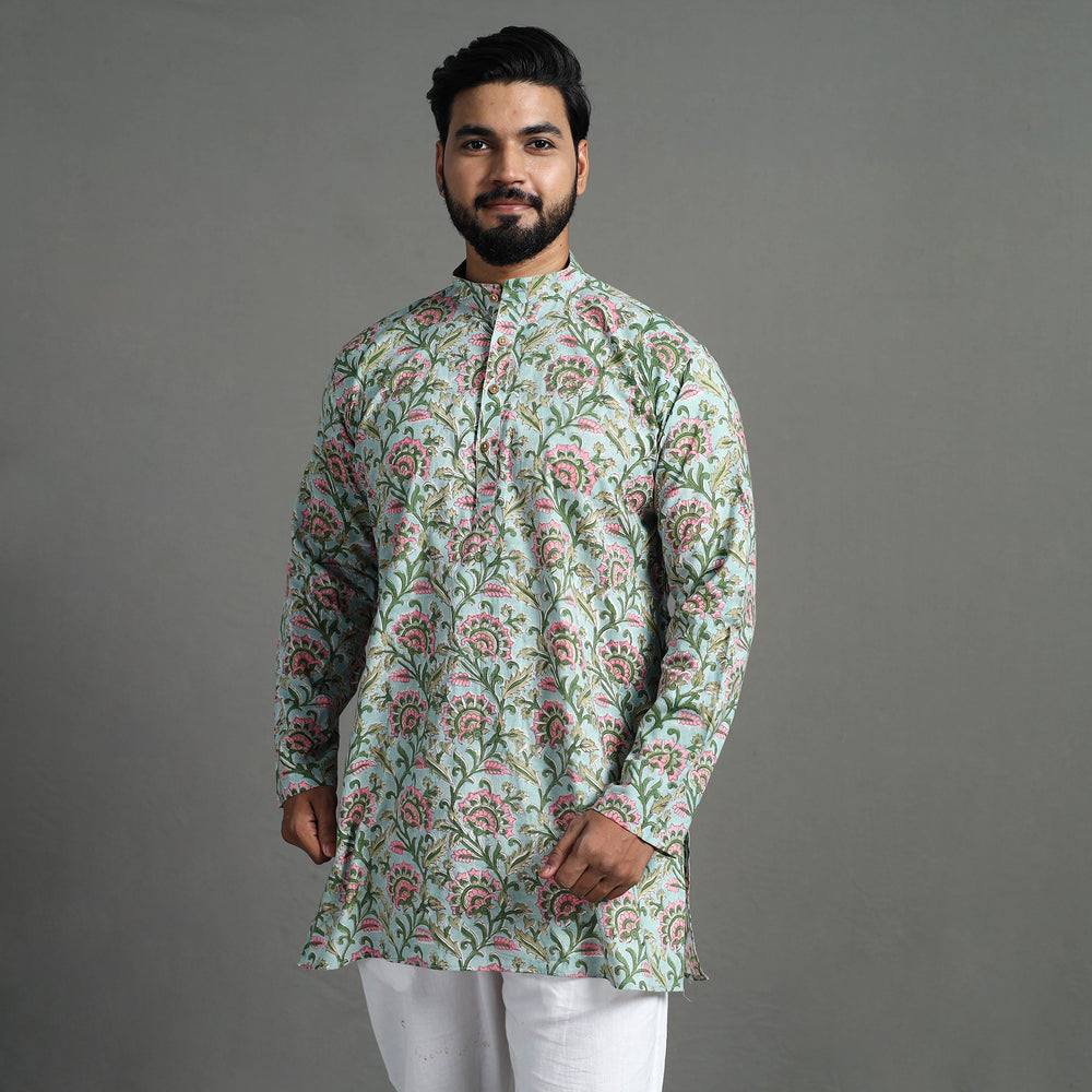 Sanganeri Block Printed Cotton Men Short Kurta 05