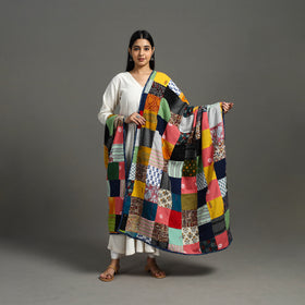 Multicolor - indigo cotton reversible patchwork dupatta 13