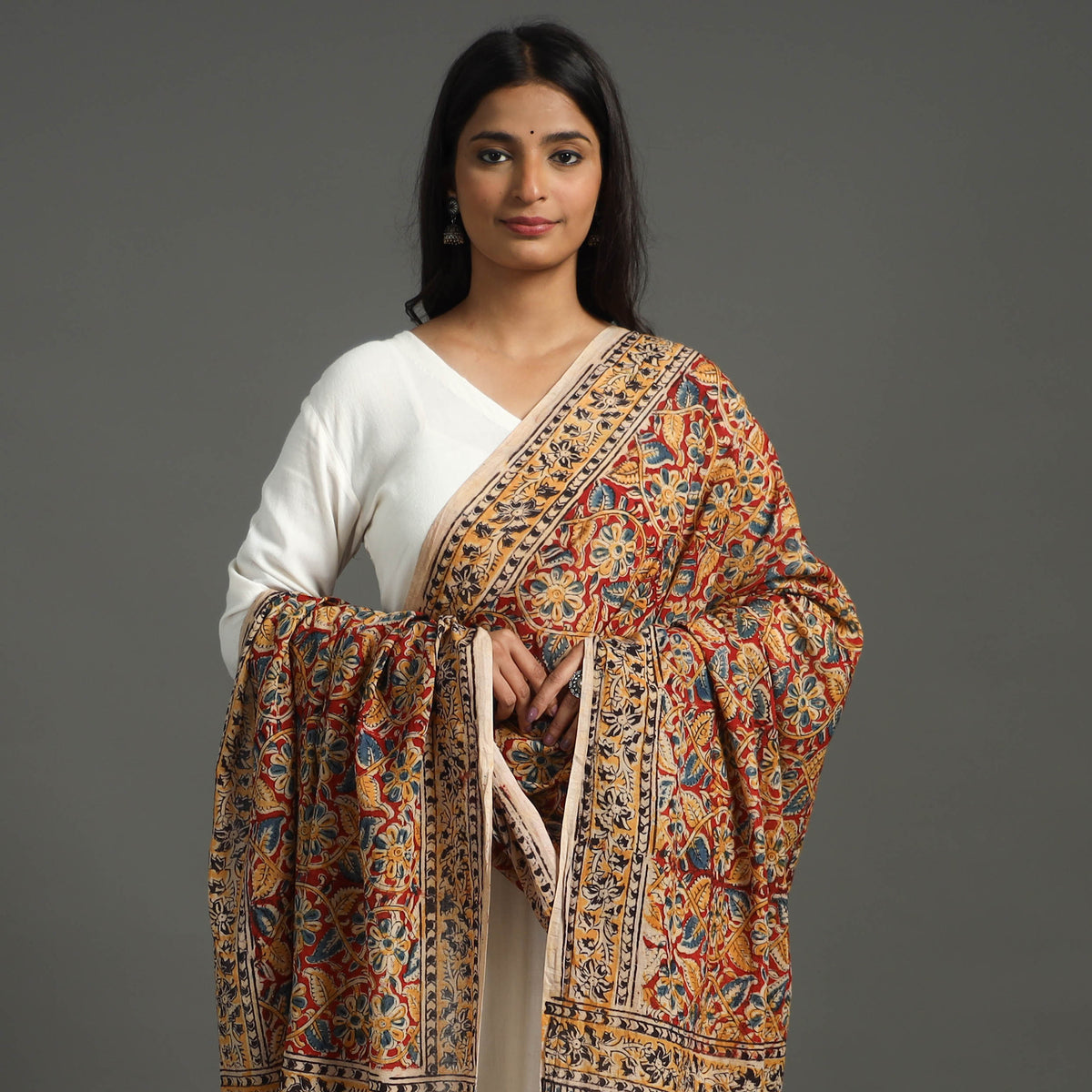 Multicolor - Kalamkari Block printed Cotton Dupatta 25