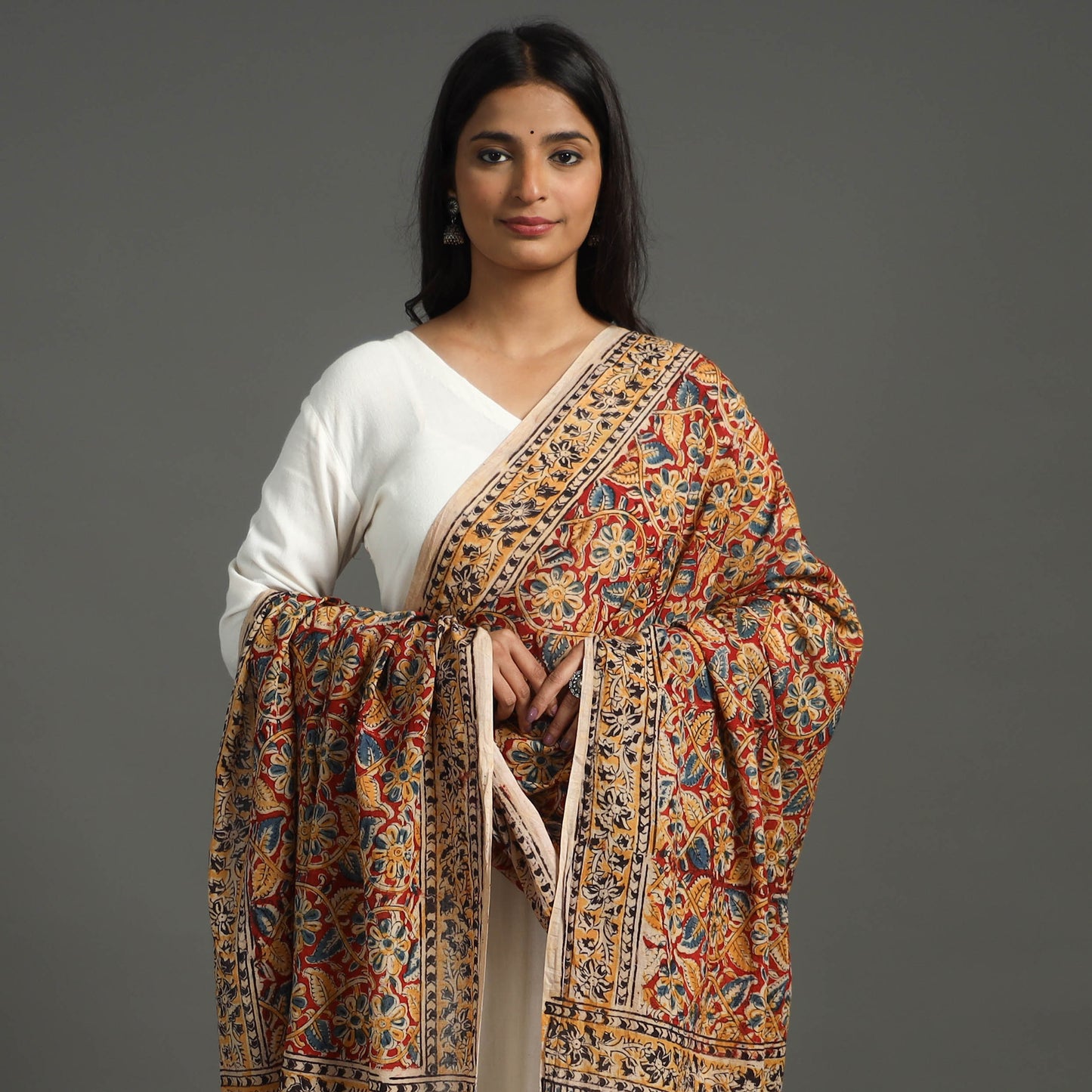 Multicolor - Kalamkari Block printed Cotton Dupatta 25