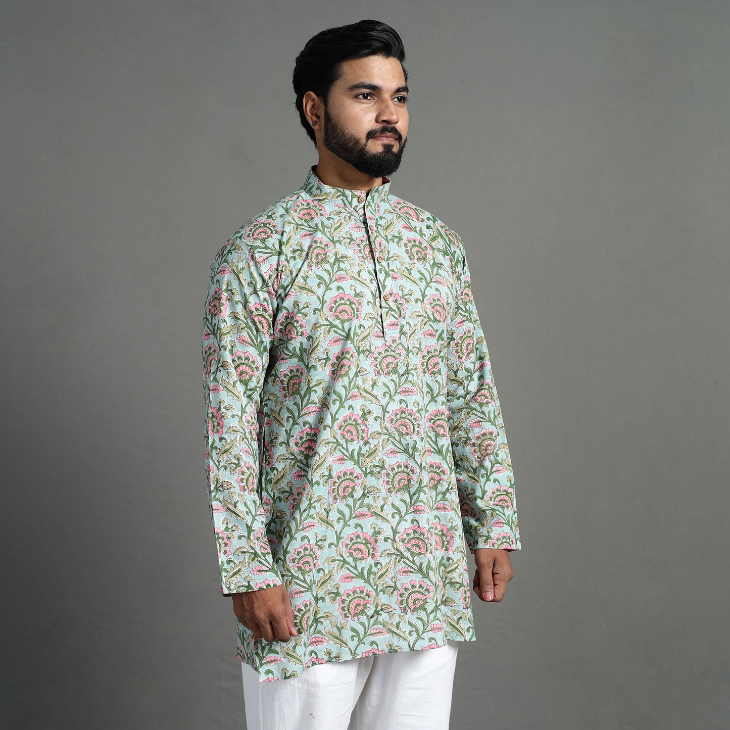 Sanganeri Block Printed Cotton Men Short Kurta 05