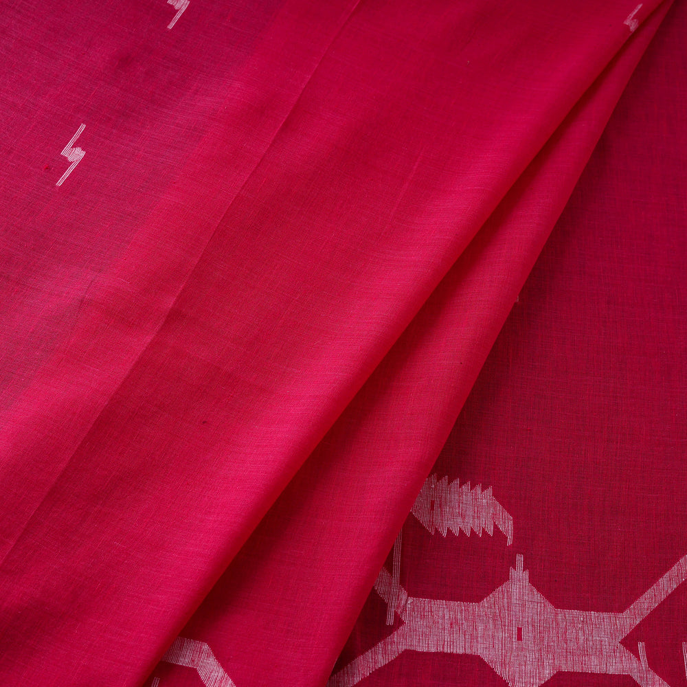 Pink - Pure Handloom Cotton Bengal Jamdani Fabric 21