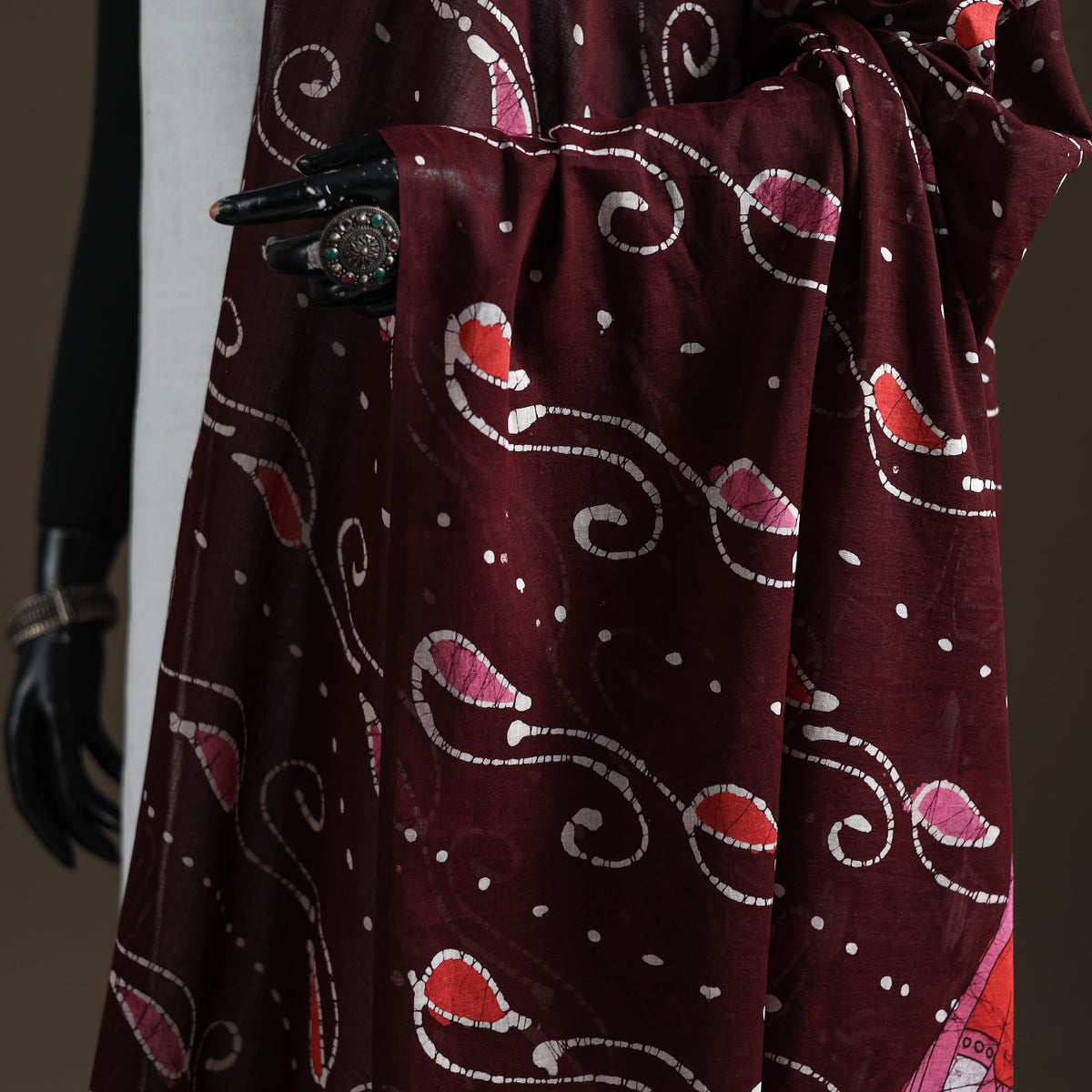 Maroon - hand batik print cotton dupatta 47 - handcrafted