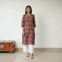 Brown - Block Printed Cotton Straight Ajrakh Kurta 18