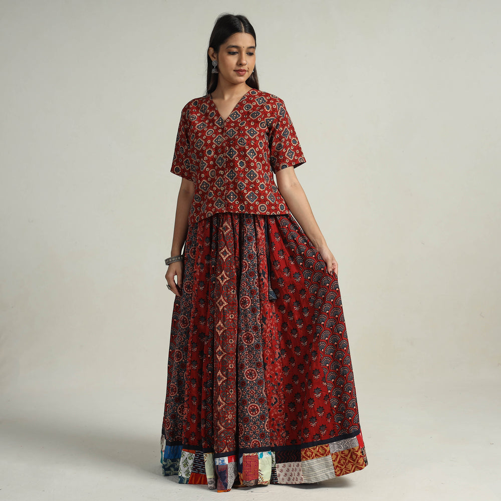 Multicolor - Kutch Block Printed 24 Kali Cotton Long Skirt 23