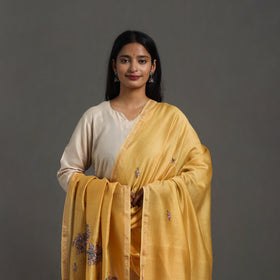 Buy Yellow Hand Embroidered Silk Handloom Kashida Dupatta