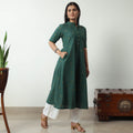 Green - Jacquard Cotton A-Line Kurta 18