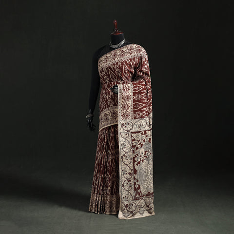 Maroon - Kalamkari Printed Cotton Saree 15