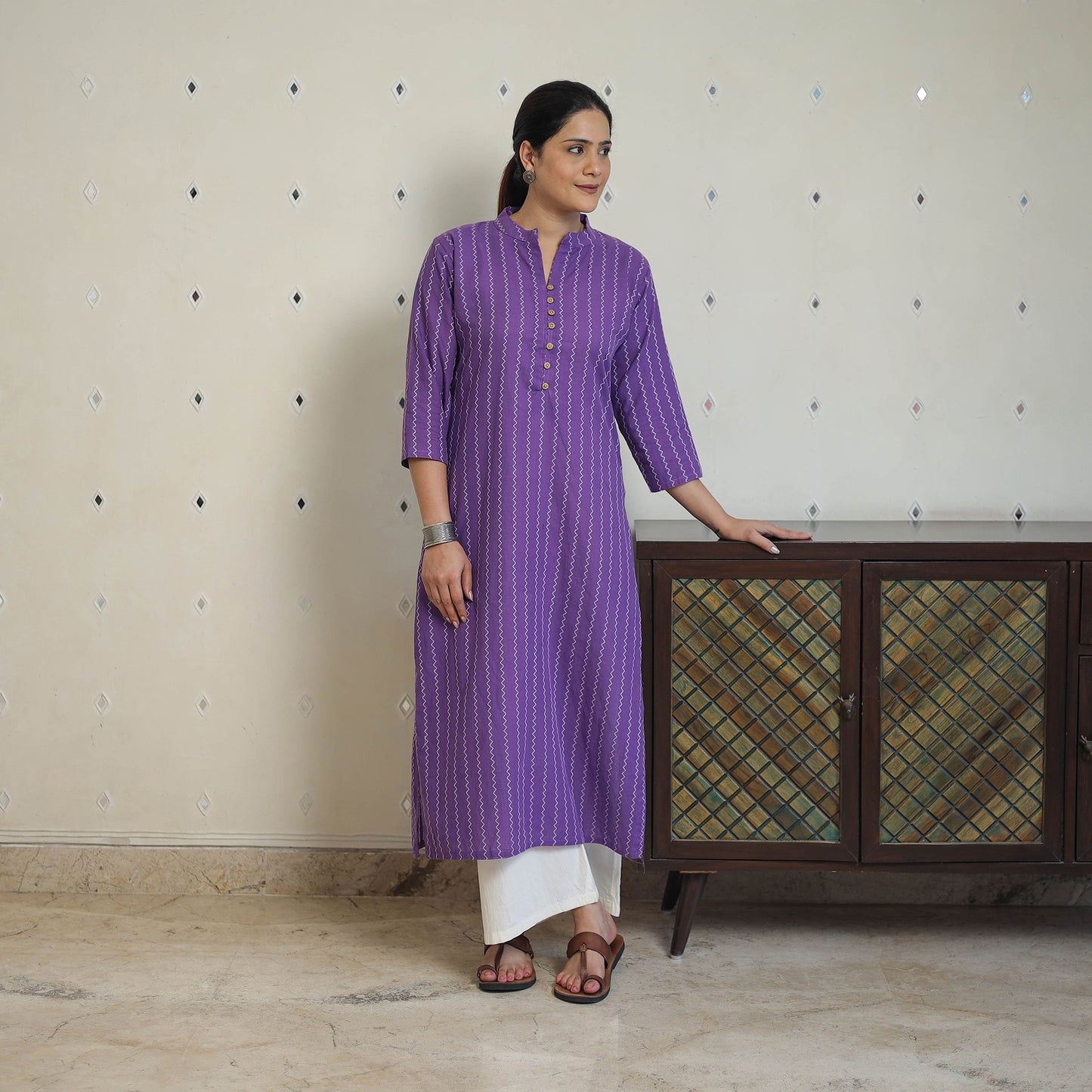 Purple - Jacquard Cotton Straight Kurta 11