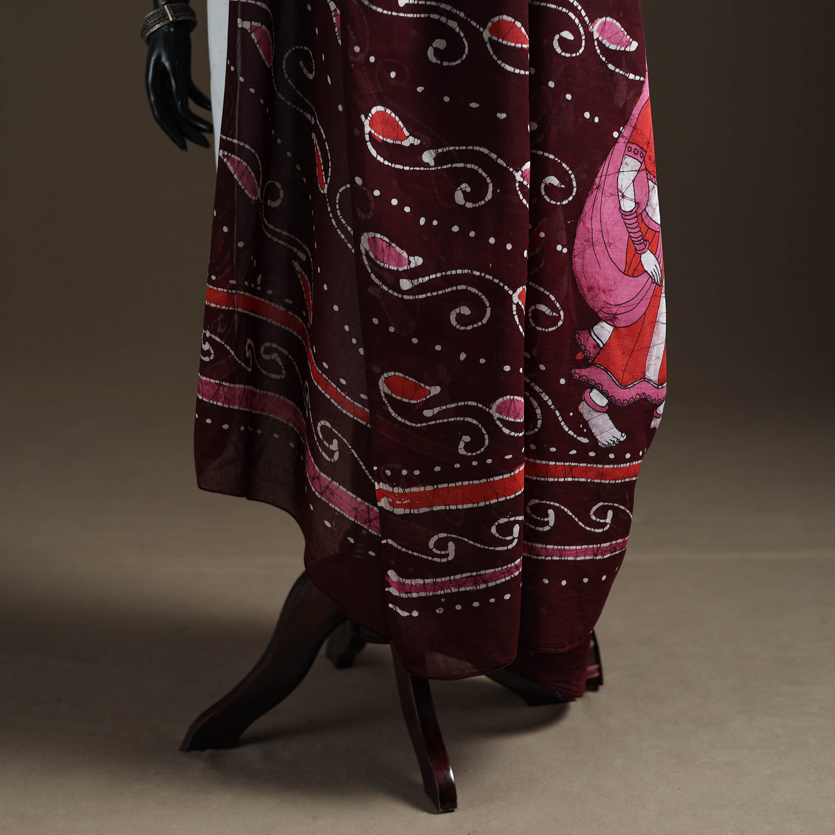 Maroon - hand batik print cotton dupatta 47 - handcrafted