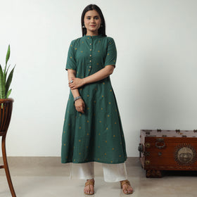 Green - Jacquard Cotton A-Line Kurta 18