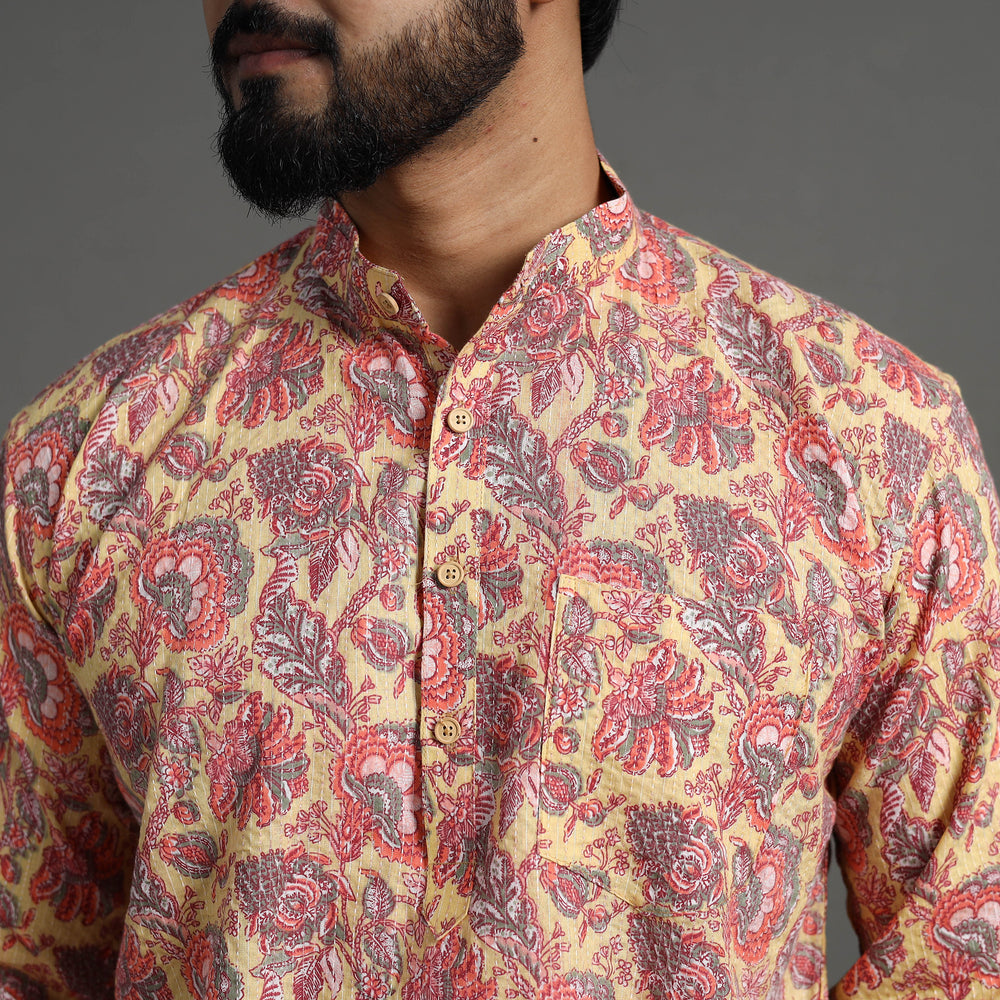 Kantha Stitch Cotton Short Sanganeri Kurta for Men 01