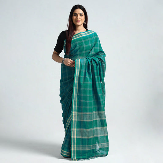 Green - Traditional Challapalli Handloom Cotton Checks Saree