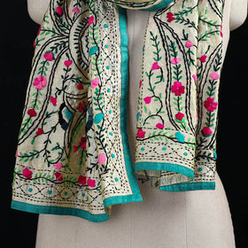 Beige - Ranihati Chanderi Silk Hand Embroidered Stole 16