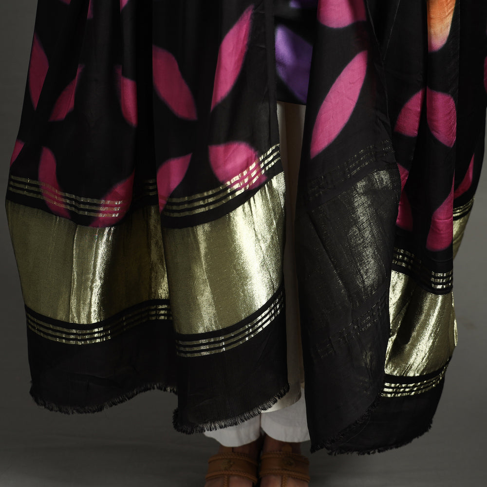 Multicolor - Shibori Clamp Dyed Modal Silk Dupatta with Zari Border 20