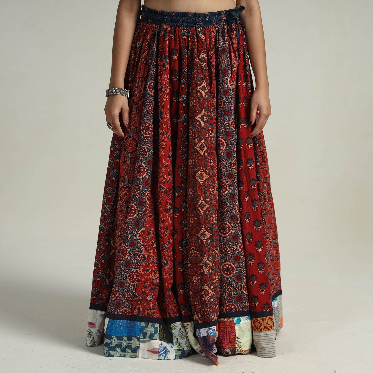 Multicolor - Kutch Block Printed 24 Kali Cotton Long Skirt 23