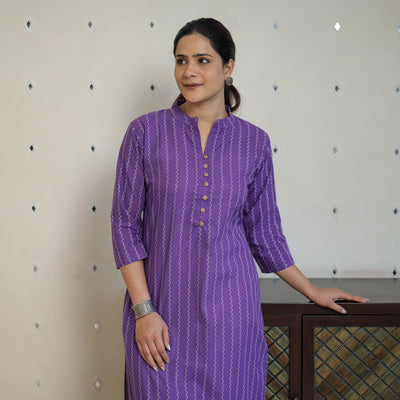 Purple - Jacquard Cotton Straight Kurta 11