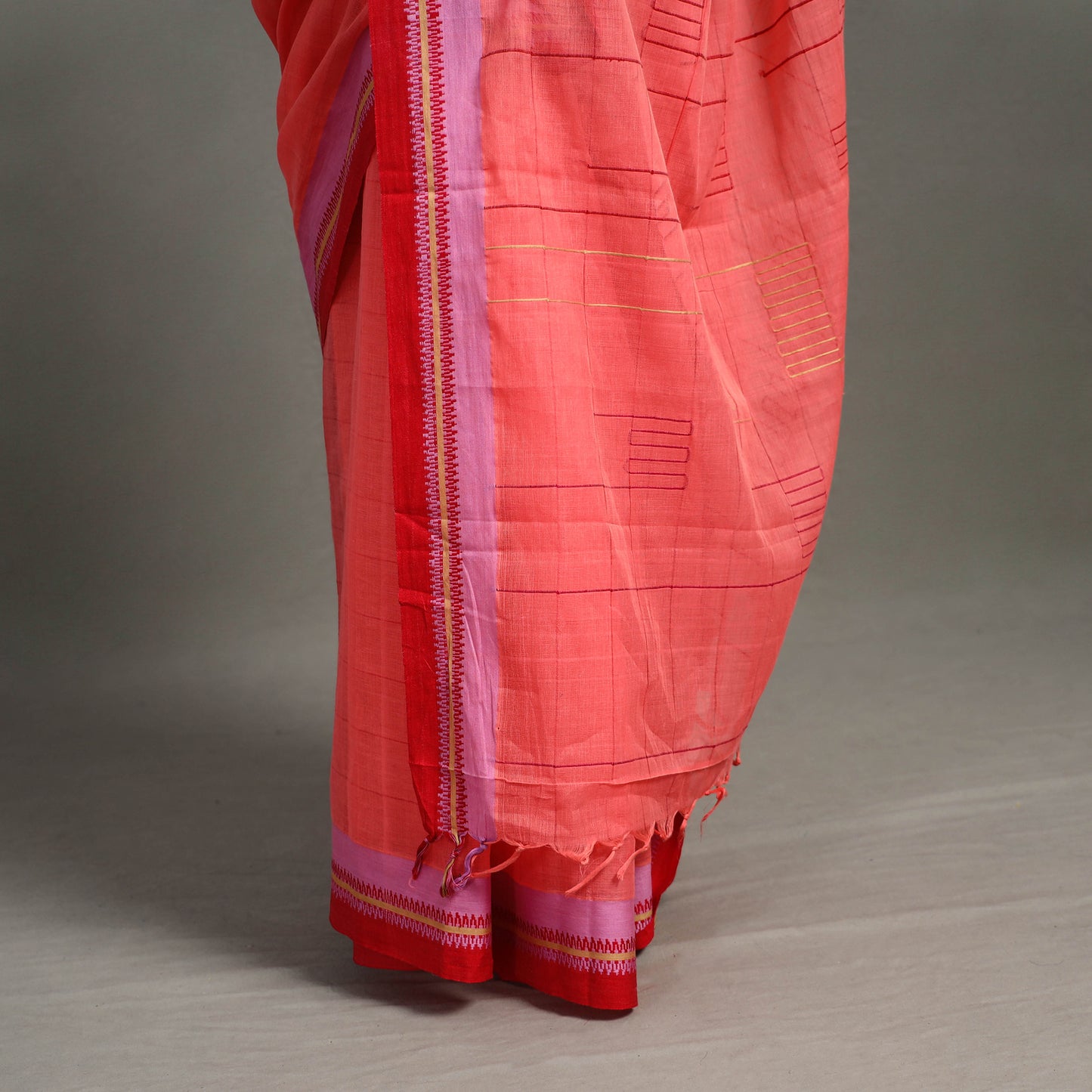 Pink - Turned Weft Circuit Cotton Handloom Saree 17