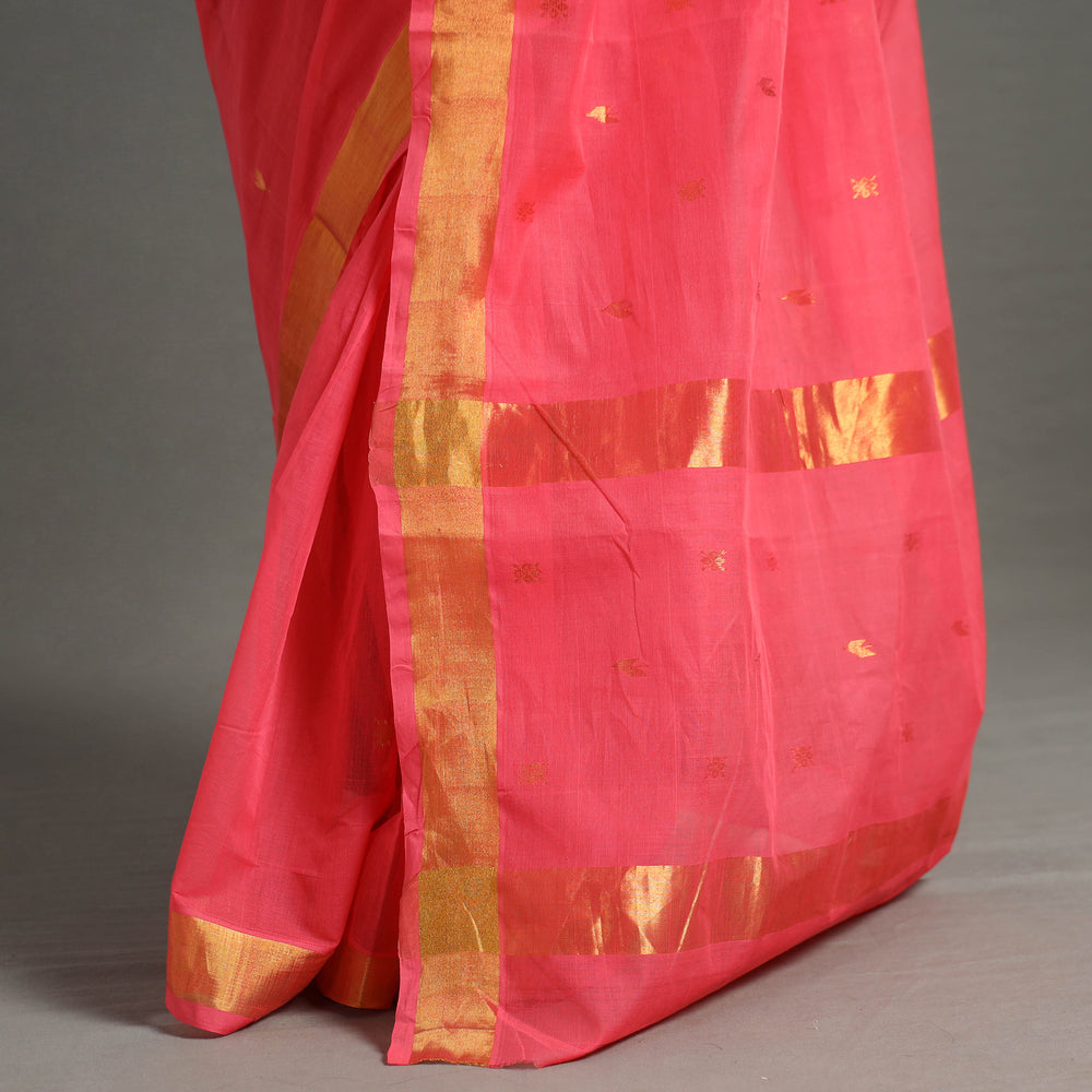 Red - Traditional Venkatagiri Handloom Cotton Thread & Zari Buti Saree 30