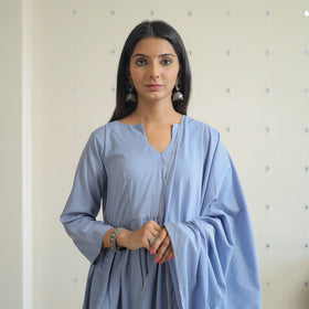 Gulnaaz Grey Cotton Flared Kurta with Palazzo & Dupatta Set