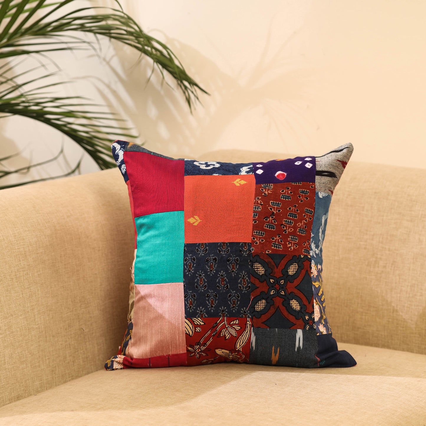 Buy Multicolor Handcrafted Cotton Patchwork Cushion Cover