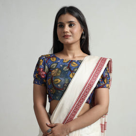 Blue - srikalahasti handpainted penwork kalamkari chanderi