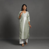 Grey - Cutwork Tissue Zari Jaal Banarasi Silk Kurta 04