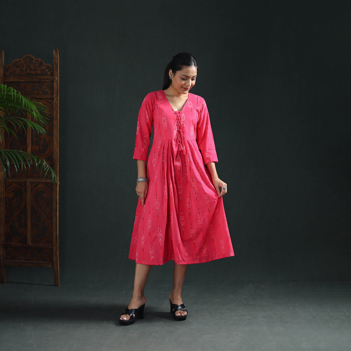 Pochampally Ikat Cotton Flared Long Dress for Women 01