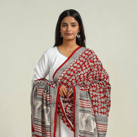 Red - Hand Block Print Cotton Bagh Dupatta 29