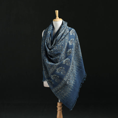 Ajrakh Hand Block Print Natural Dyed Handwoven Acrylic Wool Shawl 33