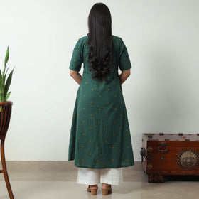 Green - Jacquard Cotton A-Line Kurta 18