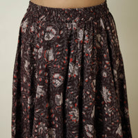 Brown - Hand Block Printed Cotton Long Bagru Skirt 07