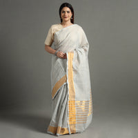 Grey - Traditional Venkatagiri Handloom Cotton Zari Checks Saree with One Side Zari Border 32