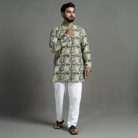 Kalamkari Block Printed Cotton Men Short Kurta 01