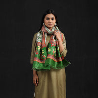 Green - Handloom Tussar Silk Bengal Kantha Work Stole 41