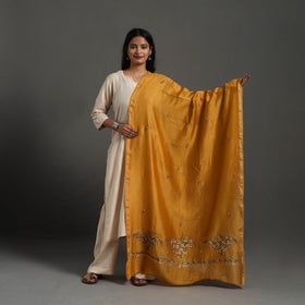 Orange - hand embroidered chanderi silk handloom kashida