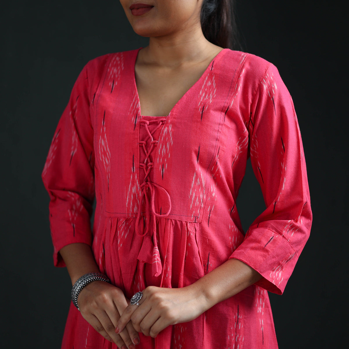 Pochampally Ikat Cotton Flared Long Dress for Women 01